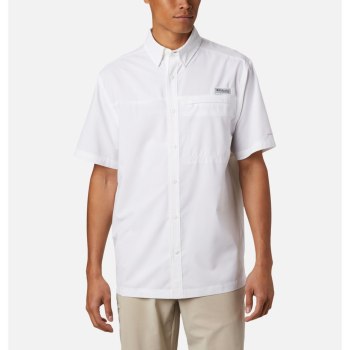 Columbia PFG Grander Marlin Woven Short Sleeve, Camisa Blancos Para Hombre | 052379-FVL